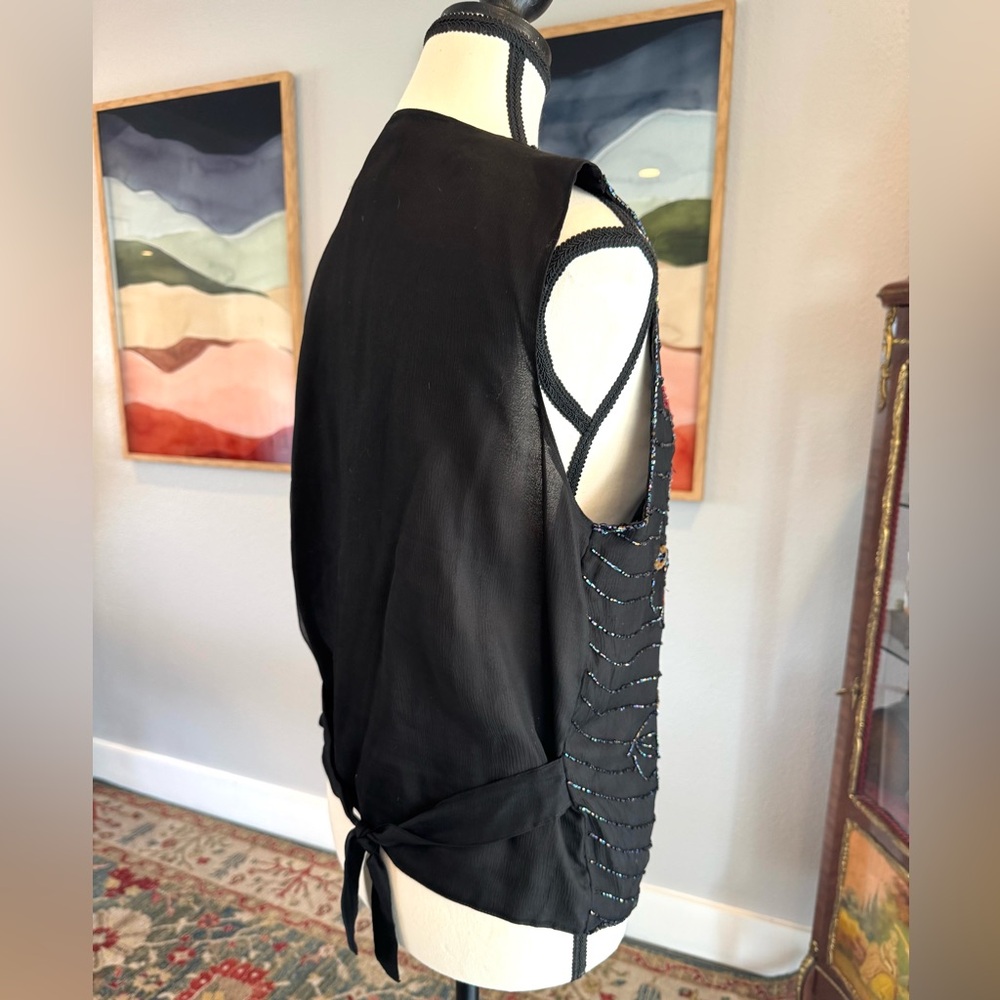 Vintage Embroidered Black Silk Floral Vest - Picture 4 of 11